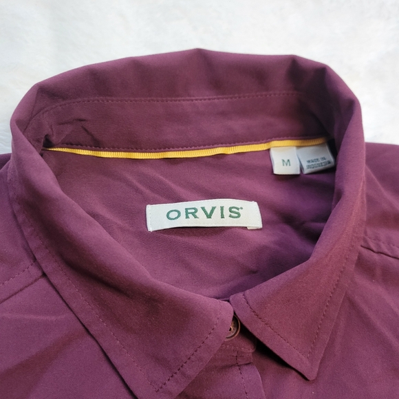 Orvis Shirt Womens Medium Tech Outdoor Red Burgundy Long Sleeved  Chambray Work - Picture 4 of 7